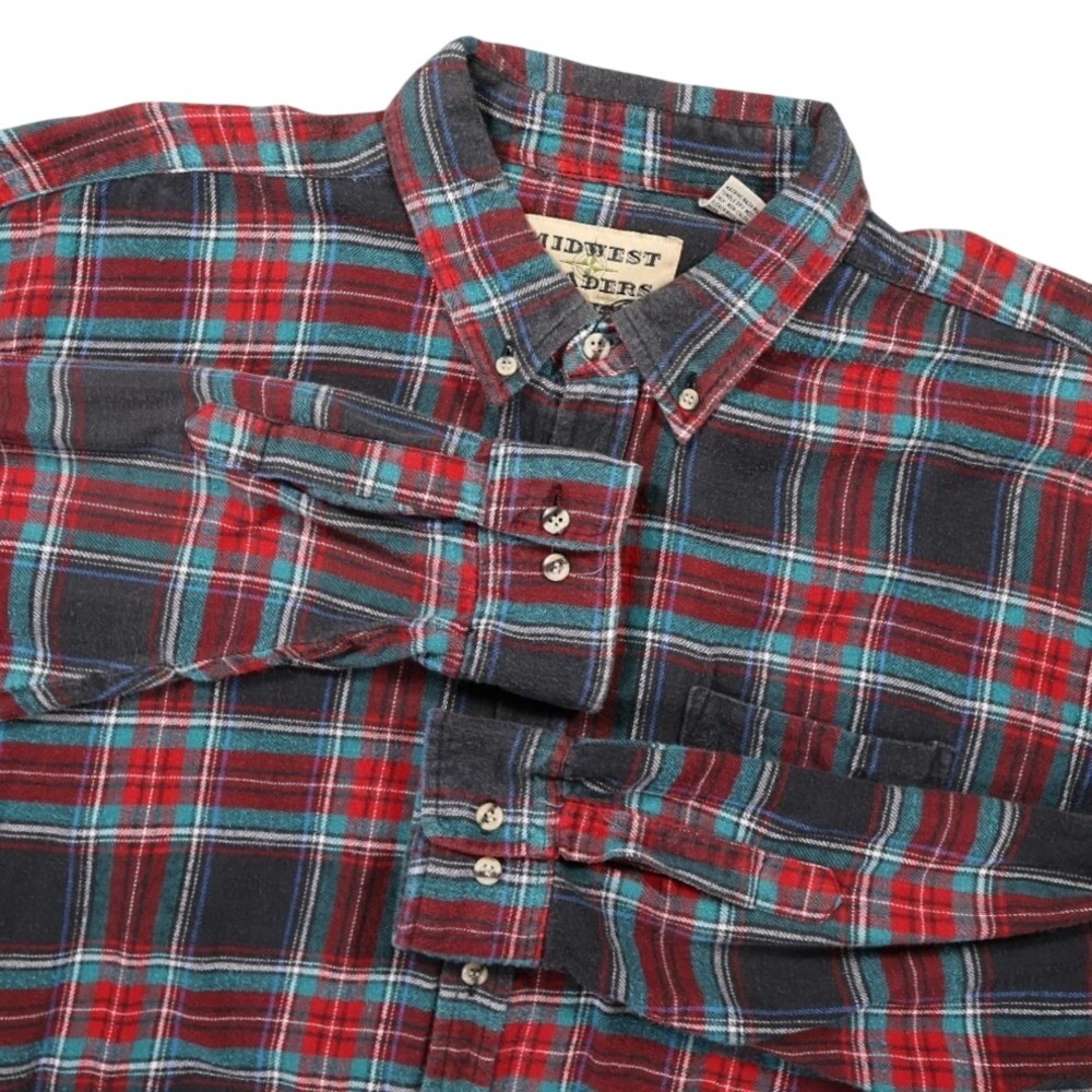Midwest Traders Flannel Shirt Mens 2X Multicolor Excellent Vintage Plaid Cotton